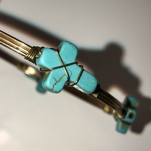 Turquoise and copper cross bracelet